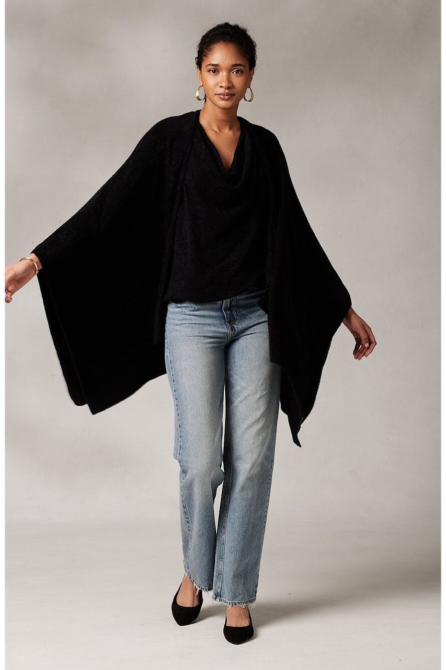 Kashwere Kash-ease Womens Travel Poncho Black OSFM Lightweight cozy NWT